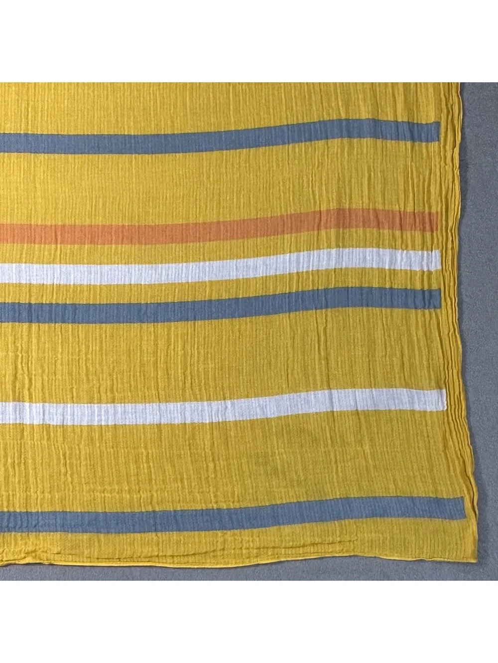 Vintage Lightweight Yellow Striped Scarf with Sailboat Pattern